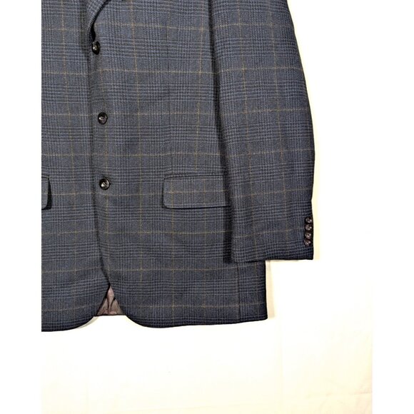 Britches of Georgetowne 42L Navy Blue Glen Plaid Wool & Cashmere Blazer Jacket - Picture 4 of 8